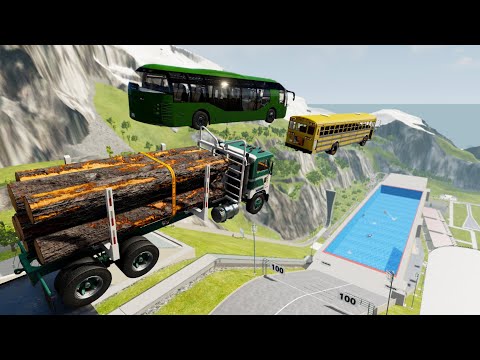 Heavy Vehicles High Speed Jump In Shallow Pool (Crash Test) - BeamNG.drive High Speed Jumps In Pool