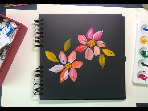 Cool flowers on black with Gouache paint  lulwalovesArt