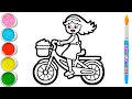 Girl Riding a Bike Drawing, Painting, Coloring for Kids & Toddlers | How to Draw, Paint #235