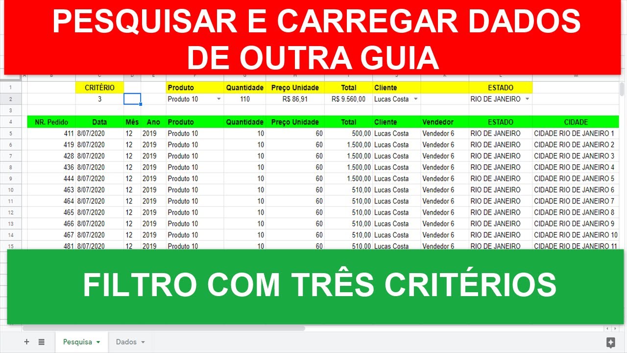 FUNÇÃO FILTRO AUTOMÁTICO no Google Planilhas com Três Critérios - Funções IFS, SE e FILTER