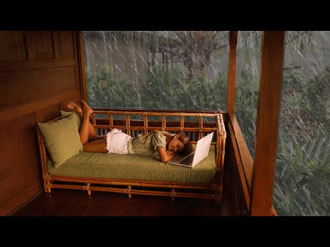 Immediately Sleep in 15 Minutes with the Rain Sound on the Roof in the Tropical Jungle - ASMR