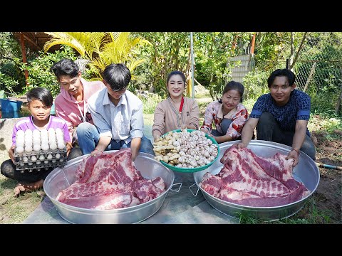 Countryside Life TV: 40 kg Pork cooking with village style | Stir-fry pork with baked beans