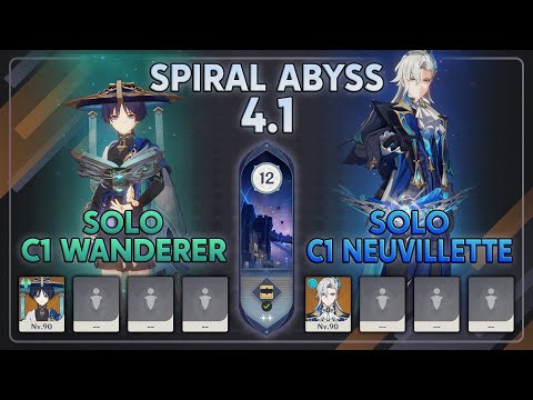 C1 Wanderer & C1 Neuvillette SOLO l Spiral Abyss 4.1 Floor 12 - Genshin Impact