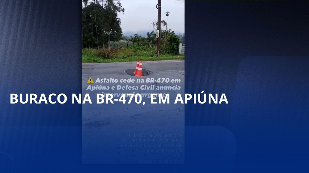 Buraco na BR-470, em Apiúna. Defesa Civil atua em conjunto com o DNIT para solucionar problema