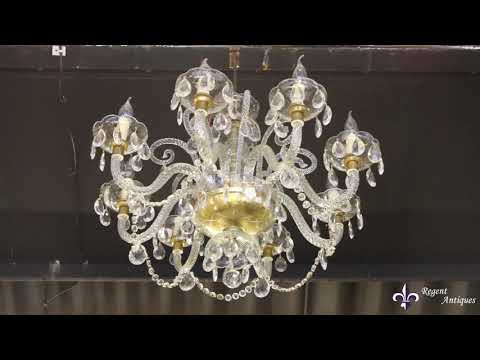 Pair of Vintage Venetian 12 Light Crystal Chandeliers 20th C