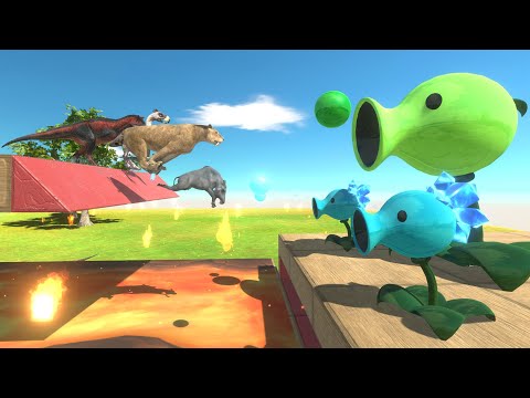 Run Through Ice Peashooter Trap - Dinosaurs VS Animals - Animal Revolt Battle Simulator