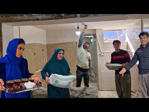 Happiness in Hussein and Fereshteh new home: Starting to plaster and whitewash the kitchen🏠❤️
