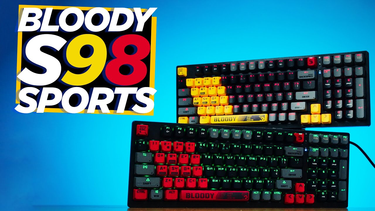 Механічна клавіатура A4Tech Bloody S98, червоні світчі, RGB підсвічування клавіш, USB, чорно-жовтий