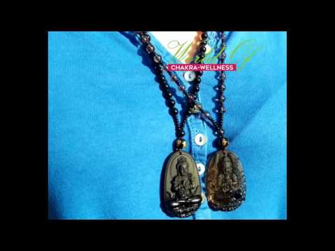 Black and transparent Obsidian Carved Buddha Pendant and Necklace