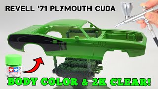 Revell 1971 Plymouth Hemi Cuda (body color and 2k clear) full on painting video