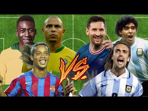 Pele Ronaldo Ronaldinho (Brazil) Vs Messi Maradona Batistuta (Argentina)
