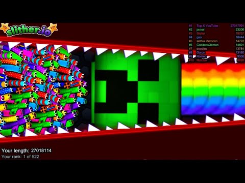 Slither.io A.I CREEPER MINECRAFT vs TINY Pro Snakes - Epic Skin Slitherio Vip Gameplay -WORLD RECORD