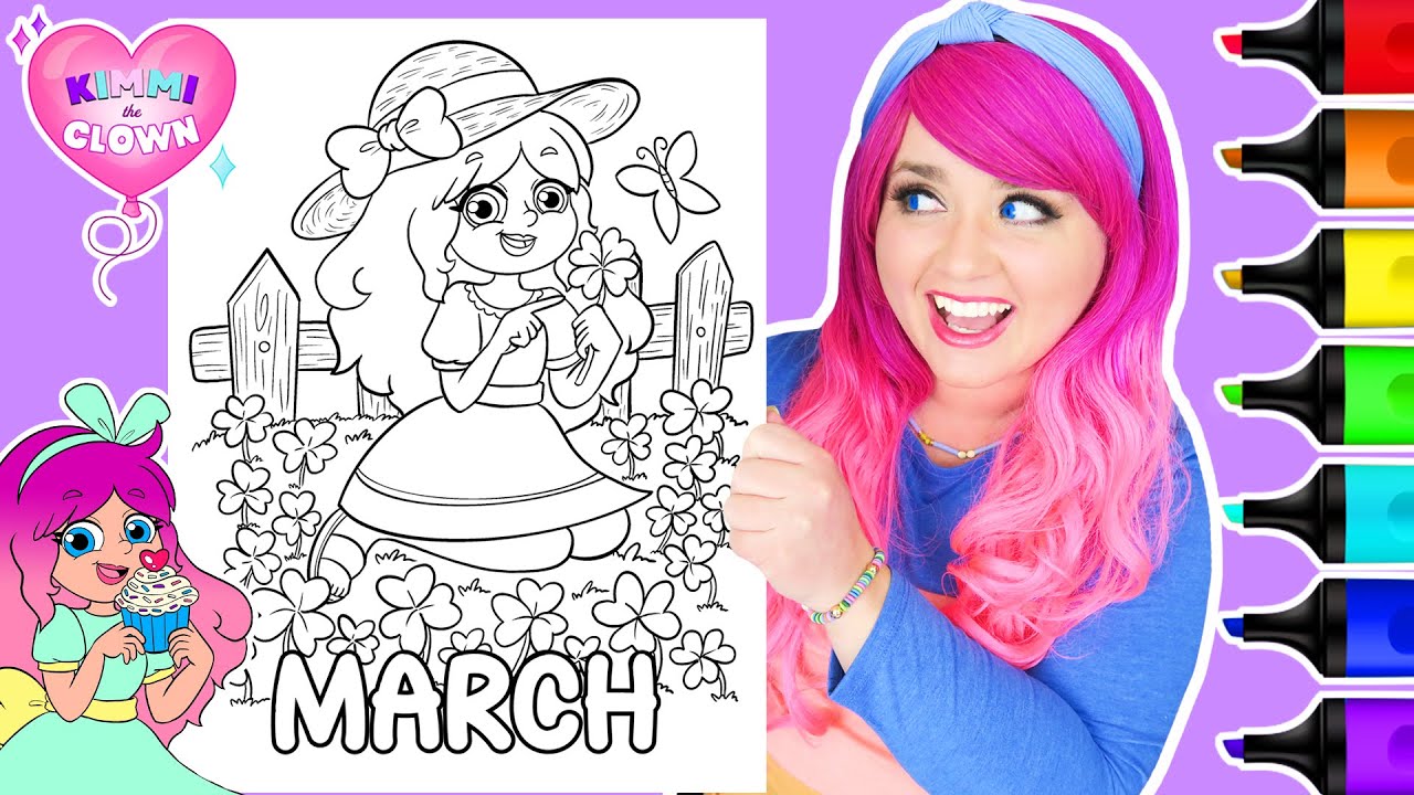 Coloring Kimmi The Clown Calendar Coloring Book MARCH Coloring Page | St. Patrick's Day Coloring