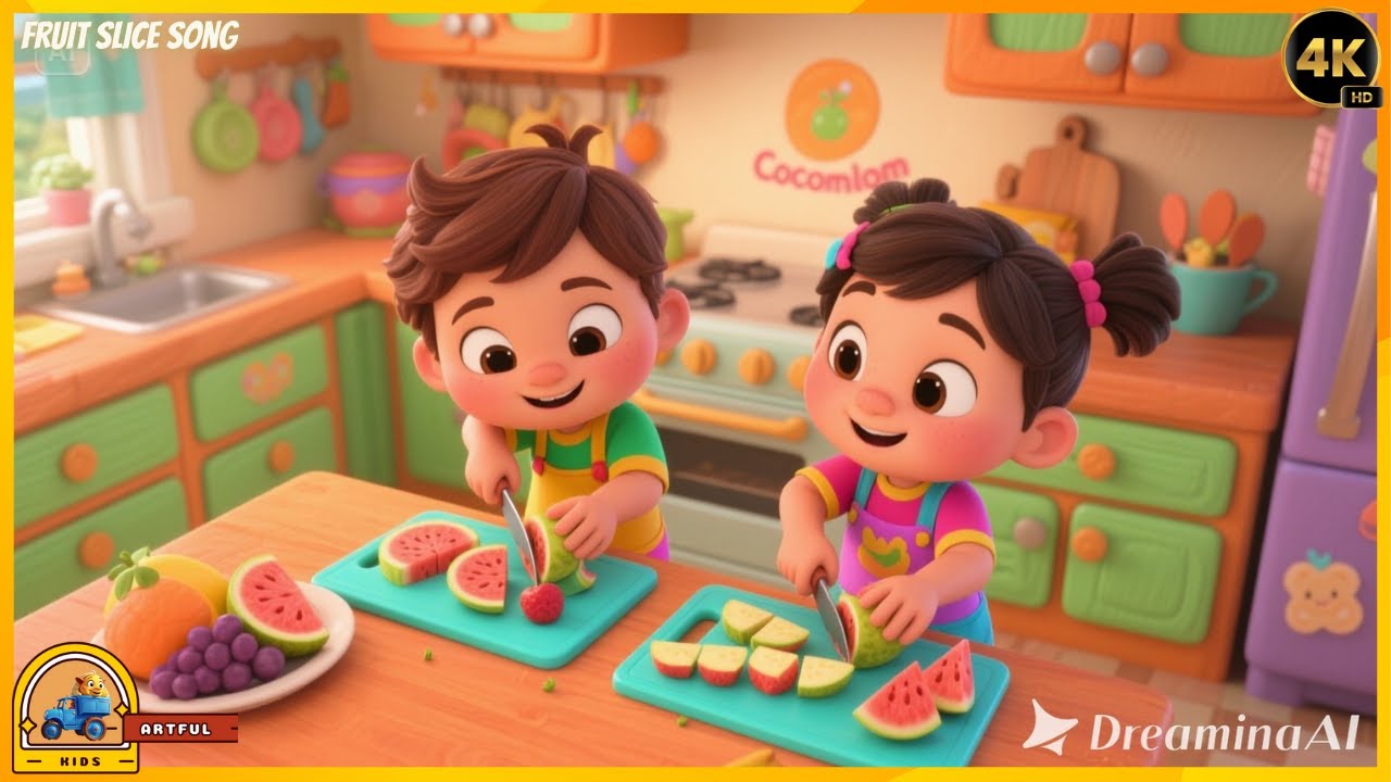 🍎 Fruit Slice Recipe Song for Kids 🍌 | Fun Kitchen Cooking Song 👧🧒🎶