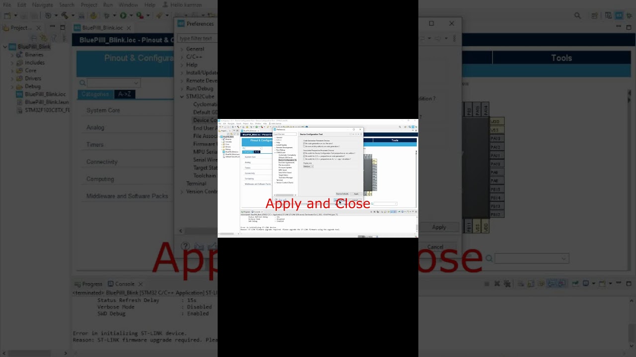 Device Configuration Tool Console doesn't open in STM32CubeIDE