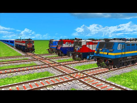 5 TRANSPORTING TRAINS QUEUE CROSSING ON DIAMOND DIFFERENT RAILROAD TRACK #13 | Train Simulator 2022