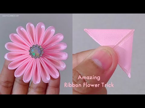 Amazing Ribbon Flower Work - HandEmbroidery Amazing trick - Sewing Hacks - Easy Flower Making