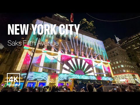 [4K] New York City 🗽 Saks Fifth Avenue Holiday Light Show - Elton John [Nov. 2022]