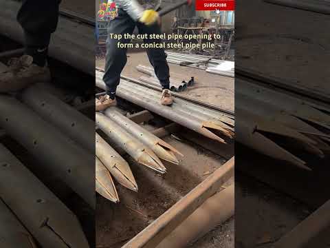 Tap the cut steel pipe opening to form a conical steel pipe pile