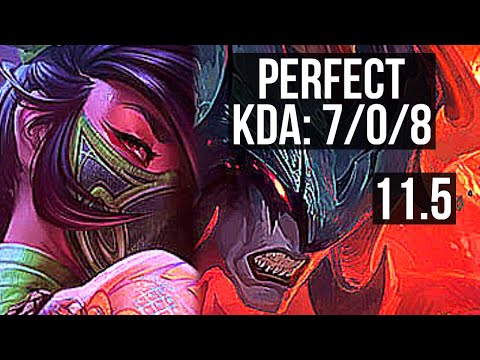 AKALI vs AATROX (TOP) | 7/0/8, Godlike, 300+ games | KR Diamond | v11.5