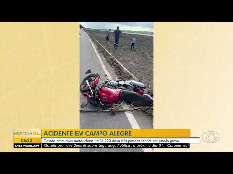 Três pessoas ficam feridas em grave acidente com motos na AL-220, em Campo Alegre - 23/03/2026