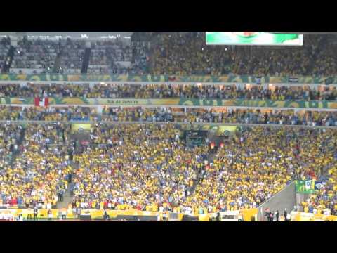 The Crowd at Maracanã sings the Brazilian National Anthem before the 2013 Confederations Cup final