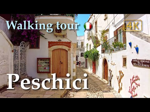 Peschici (Puglia), Italy【Walking Tour】History in Subtitles - 4K
