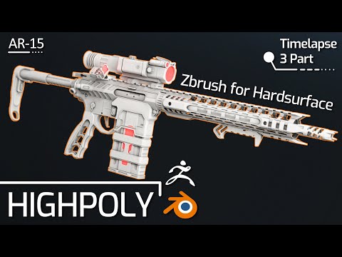 3 — Zbrush for Hardsurface | Full Pipeline Timelapse — AR-15 Game-ready model
