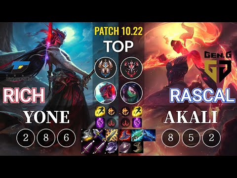 DYN Rich Yone vs GEN Rascal Akali Top - KR Patch 10.22