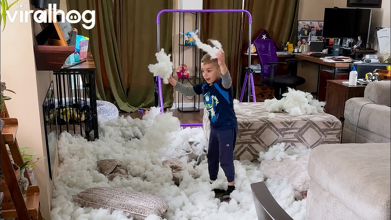 Kids Unzip Cushions and Make Mess of Stuffing || ViralHog