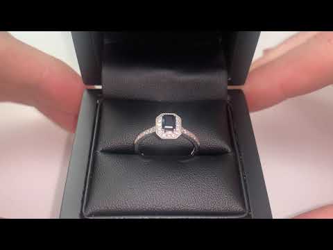 LFRD415WS: Dark Sapphire Ring with Diamond Surround. 1.01ct, 9k White Gold