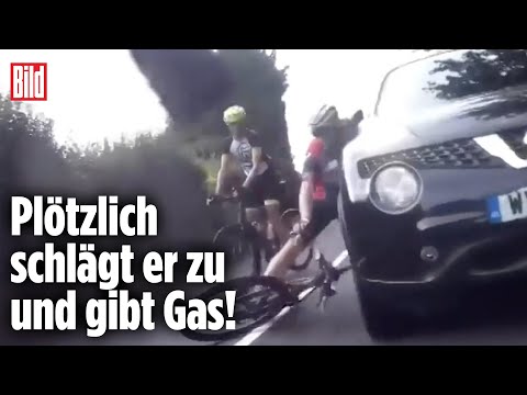 Autofahrer schiebt, schlägt und überfährt Radsportler