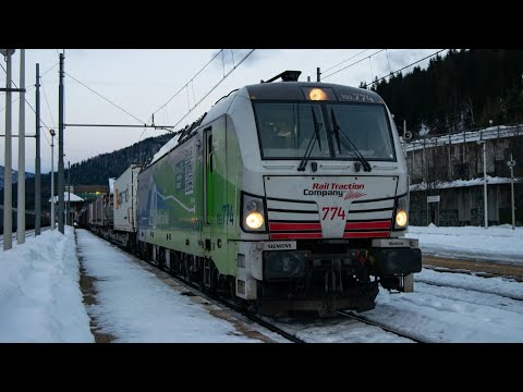 TRENI MERCI SULLA NEVE TRA ITALIA E AUSTRIA: STAZIONE DI TARVISIO BOSCOVERDE parte 4