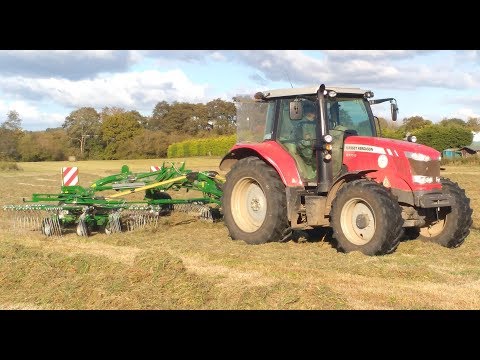 Autumn Silage - Raking Grass for Silage with Massey Ferguson 6715 S & McHale Rake - Silage 2018