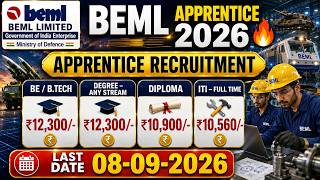 Apprentice Job at BEML 🔥 BE/B.Tech, Degree, Diploma, ITI | ₹12,300 Sti