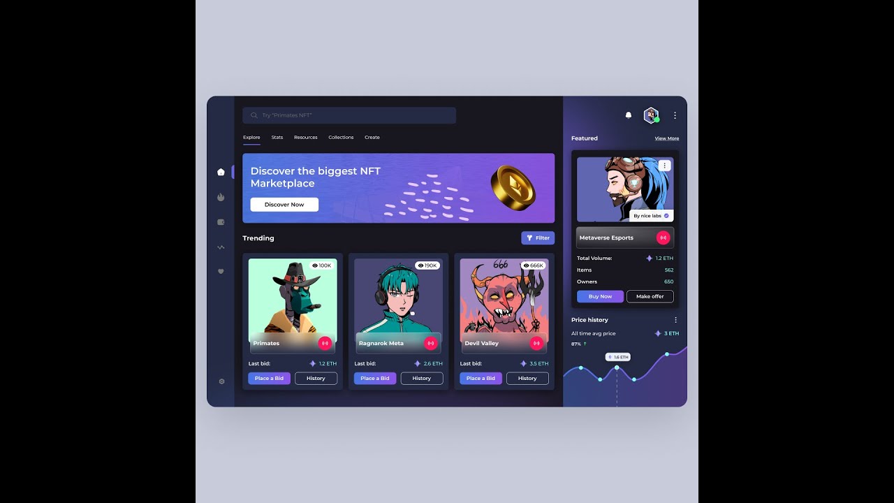 NFT Marketplace Website | Wireframe to 3D UI Design | Rish Designs | Figma and Spline