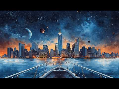 4K Wall Art | Cosmic New York Skyline Watercolor Art for TV | 1 Hour No Sound