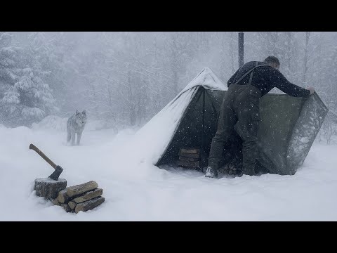 -15°C Hot Tent Winter Camping in a Snowstorm | Deep Snow | Wood Stove | heavy snowfall