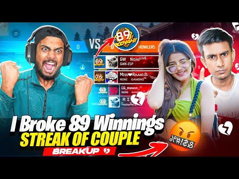 Breaking 89 Winning Streak Of Angry Couple Youtuber 😱 Gone Wrong - Garena Free Fire Max