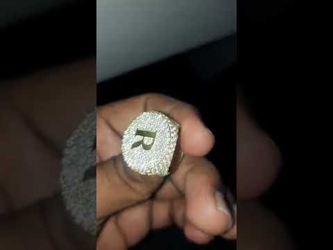 14K Gold Iced Out Custom Name Letter Men Ring Round Diamond Hip Hop Ring