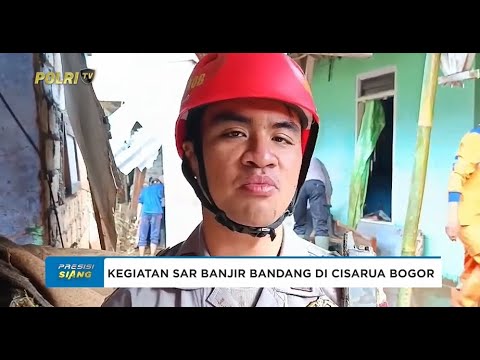 ANGGOTA BRIMOB JABAR MELAKSANAKAN KEGIATAN SAR BANJIR BANDANG DI CISARUA BOGOR