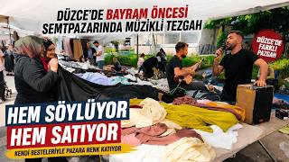 Semt Pazarında Kendi Bestelerini Seslendirip Satış Yapıyor
