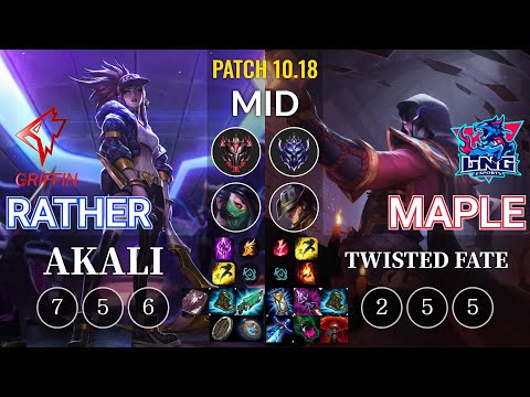 GRF Rather Akali vs LNG Maple Twisted Fate Mid - KR Patch 10.18