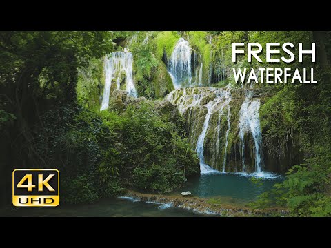 4K Fresh Waterfall - Natural White Noise Sounds - Flowing Water - 10 Hours - Relaxation/ Sleep Video