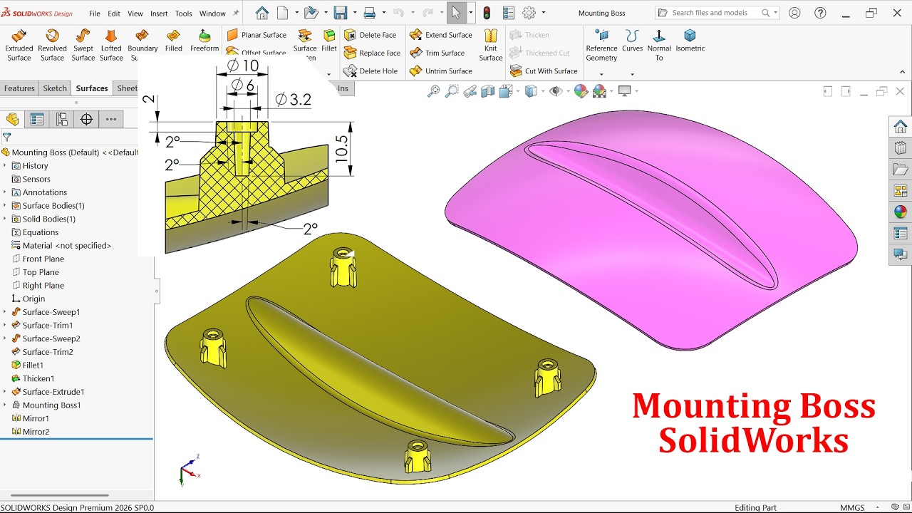 SolidWorks Surface Exercise-Mounting Boss Feature