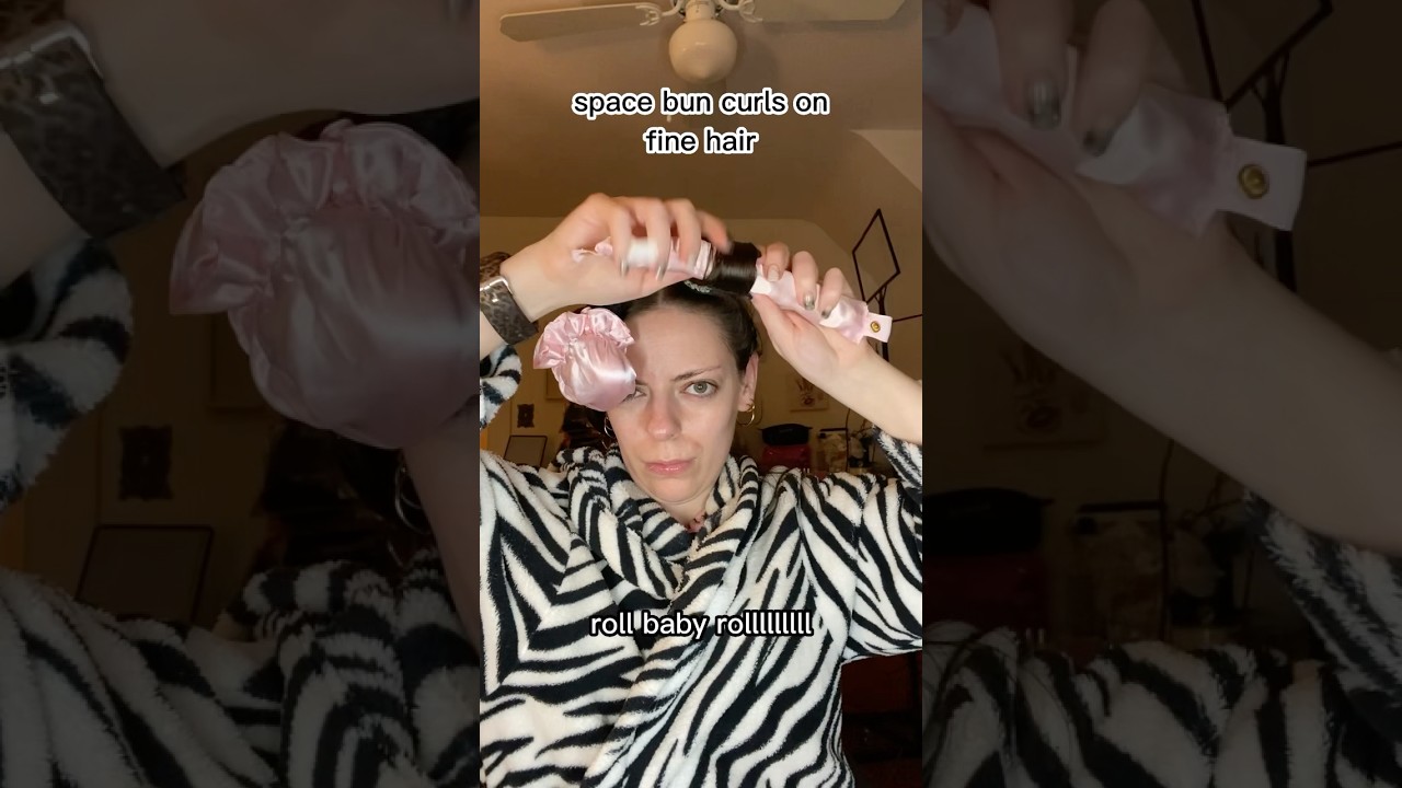 Space bun curls on fine hair 🪐👩‍🦰 #heatlesscurls #overnightcurls