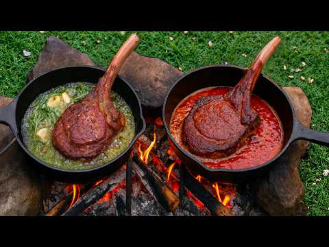 Melting Tomahawk Steaks in Boiling Butter by the Fire