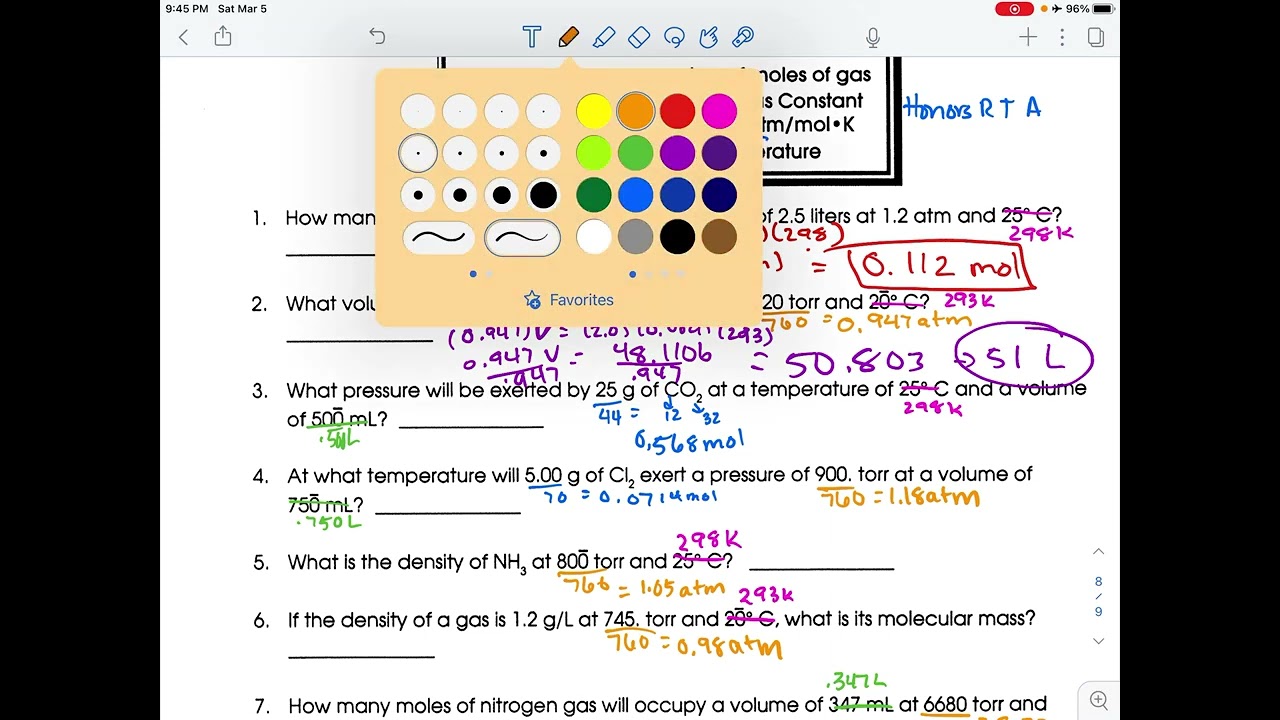 Ideal Gas Law Worksheet Walkthrough
