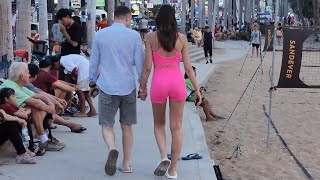 Bright pink🩷 tight yoga pants stretch try on haul suit beautiful girl hot woman walk public beach⛱️