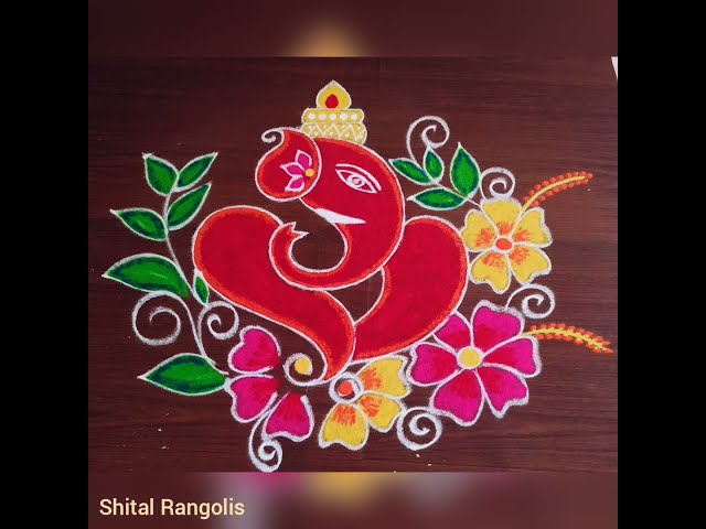 How to draw lord ganesh rangoli design for ganesh chathurthi by Shital Nivedar - video 2